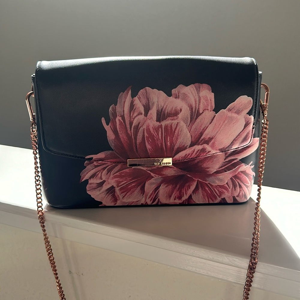 Ted Baker back/floral small crossbody bag, rose gold hardware